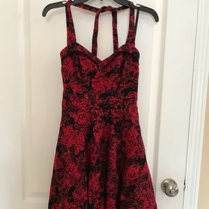 Pretty red rose halter top dress
